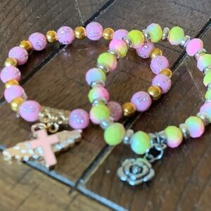 Hand Crafted Pink and Gold Kids Bracelet Set